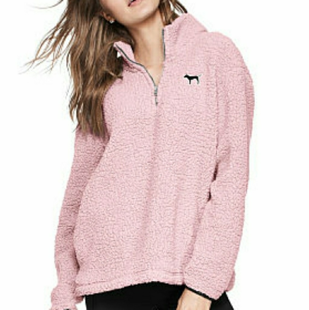 SOLD - NWT PINK Sherpa Boyfriend Quarter-Zip XS